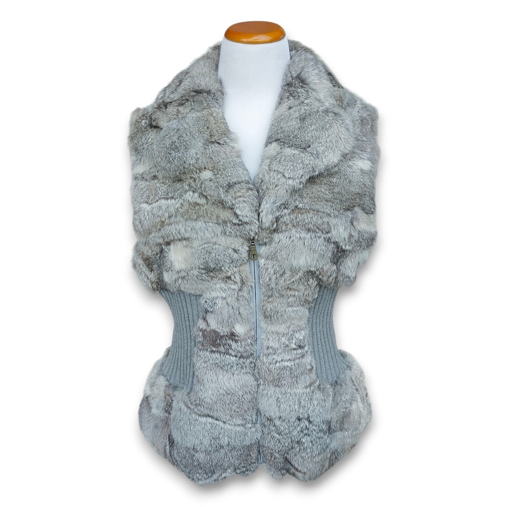 Metric Knits Fur Collection Genuine Gray Rabbit Fur Vest Medium